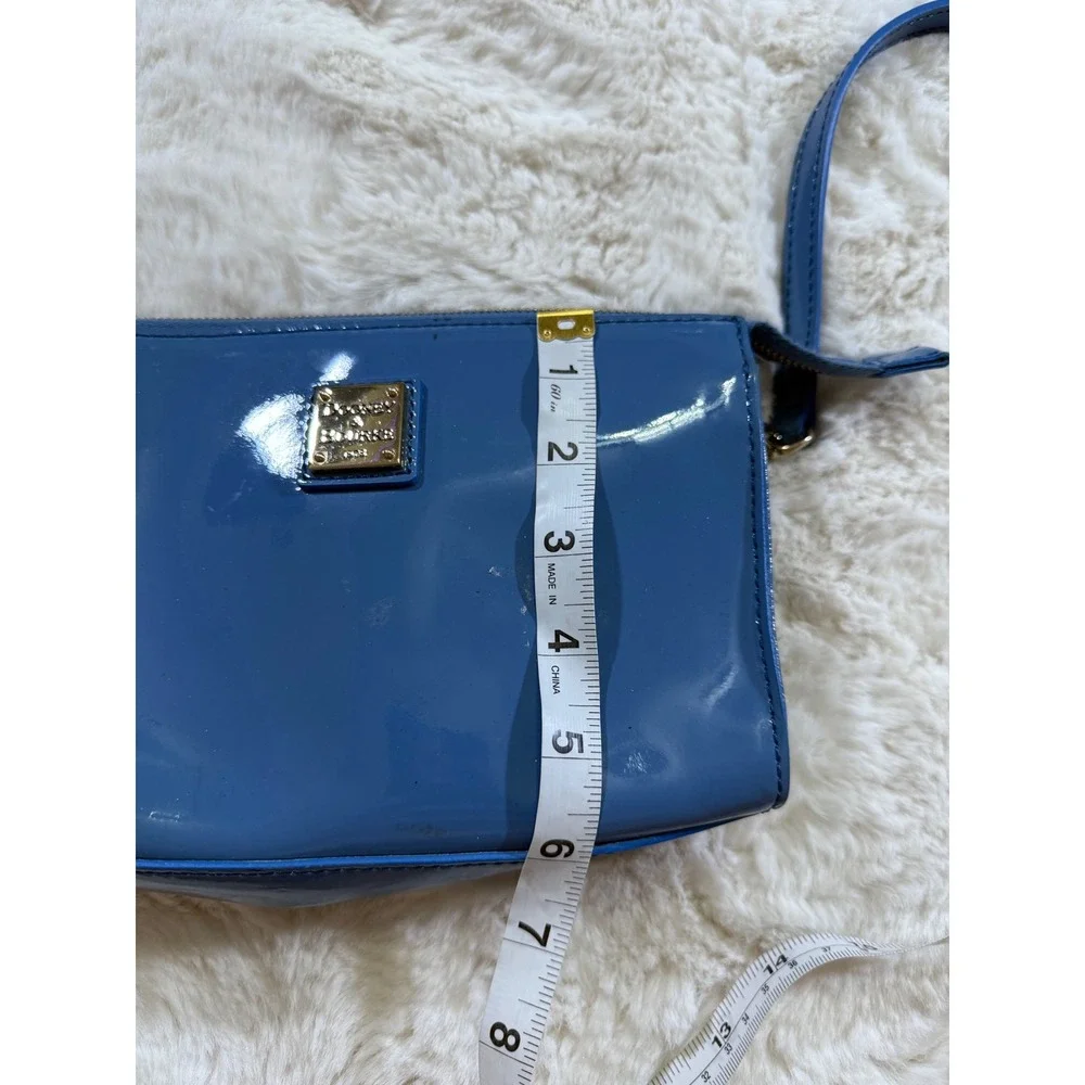 Dooney &‎ Bourke Crossbody Bag Blue Patent Leather Glossy Gold Purse Minimalist
